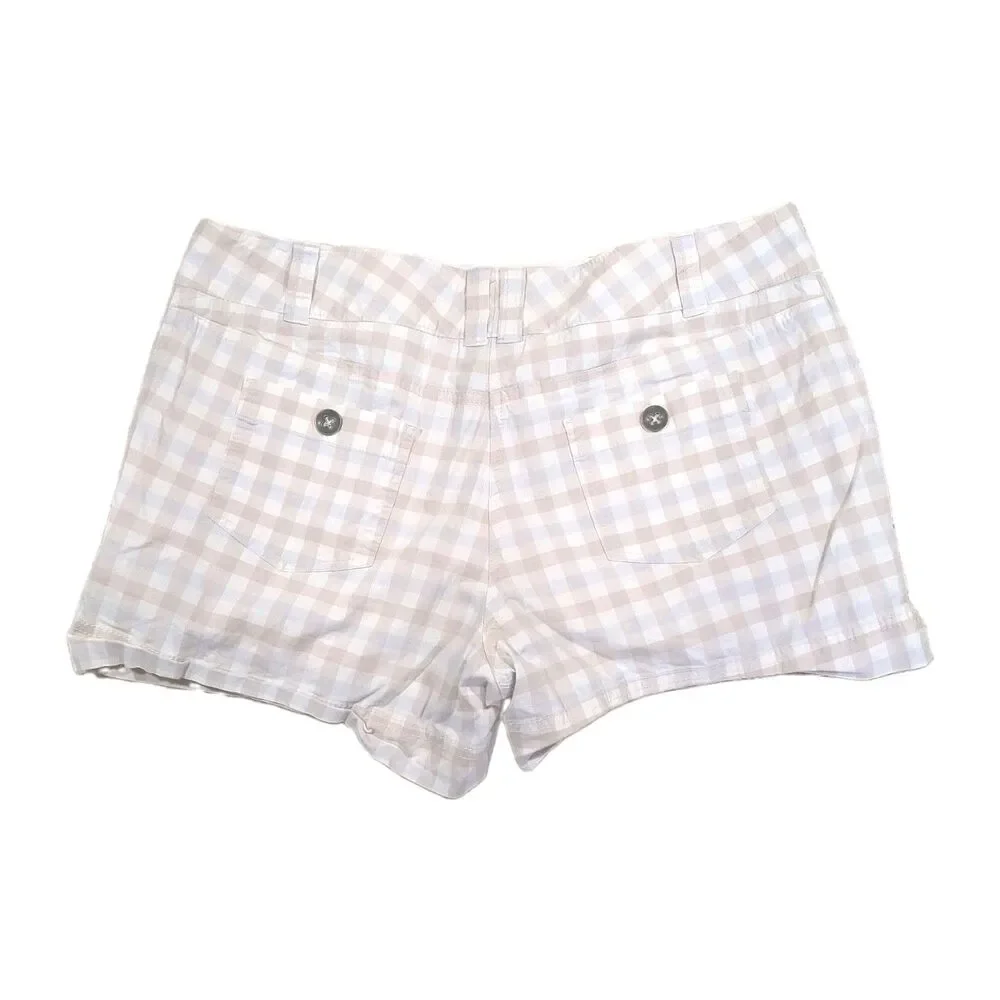 new york & company womens buffalo plaid check shorts size 10 cotton spandex pink